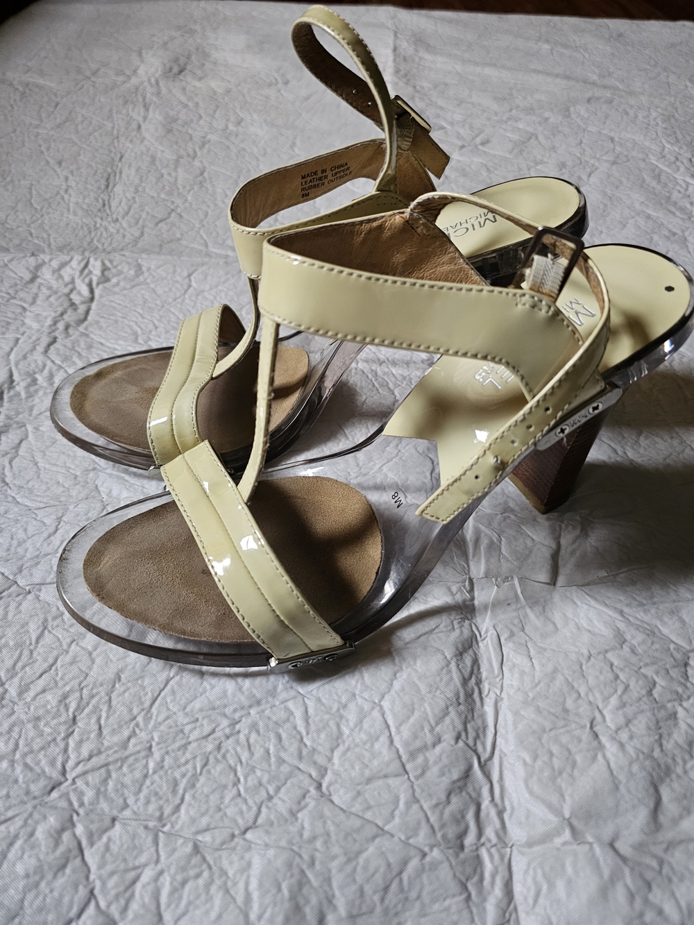 Michael Kors Pale Yellow Patent Leather T-Strap Heels